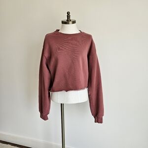 TNA Cozy Fleece Perfect Red Cropped Crewneck Sweater
